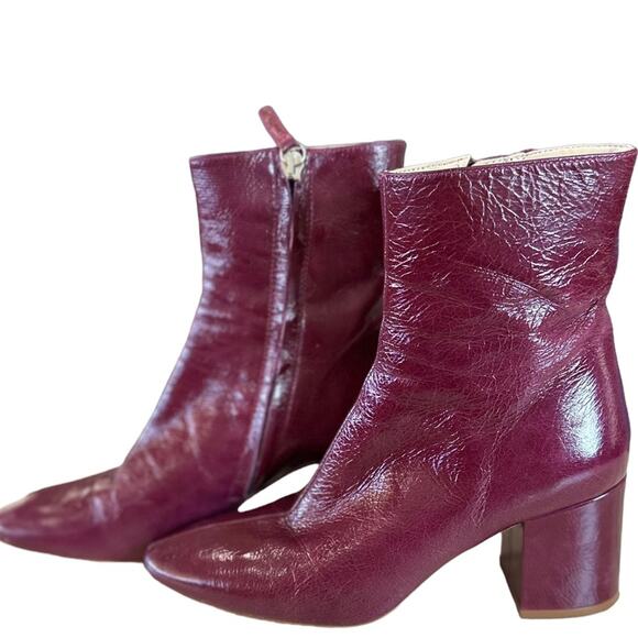 Zara Basic Burgundy Leather Ankle Boots Block Heel Size 35 / US 5 - Picture 5 of 6